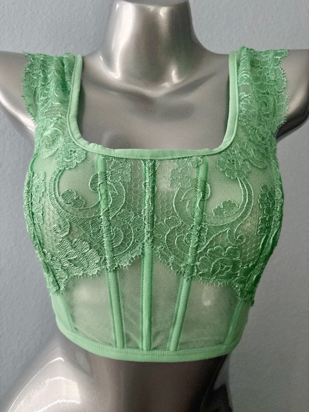 Victoria's Secret Dream Angels Long Line Corset Bra Green Embroidered Nwt